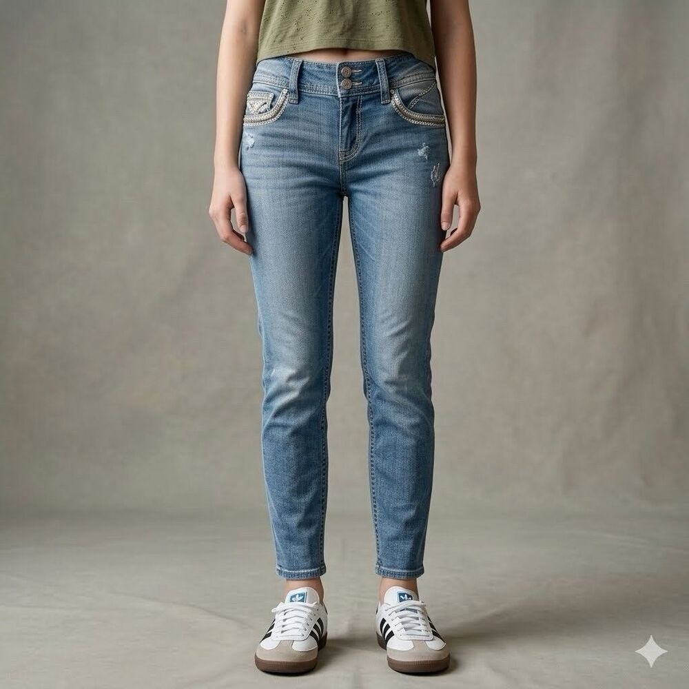 Vigoss Chelsea Boyfriend Blue Jeans Low Rise Distressed Light Wash Womens 9/10